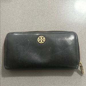 Tory Burch Black Leather Wallet with Gold logo